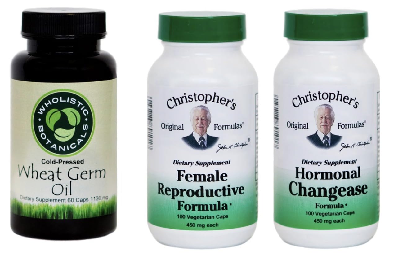Three dietary supplement bottles from Wholistic Botanicals and Christopher's Formulas on a white background.