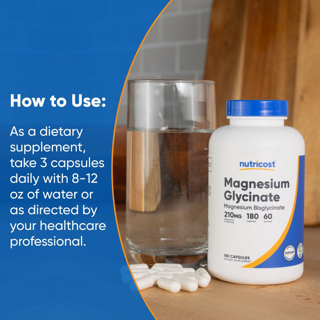Nutricost Magnesium Glycinate Capsules (180 Capsules, 210 mg Per Serving) - Magnesium Glycinate Supplement for Gentle Absorption NutricostBuy Supplements Australia