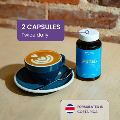 Feel Good Digestive Enzymes 4-in-1 Synbiotic+ – with Prebiotics, Probiotics & Postbiotics – Gut Health, Digestion & Bloating Relief
