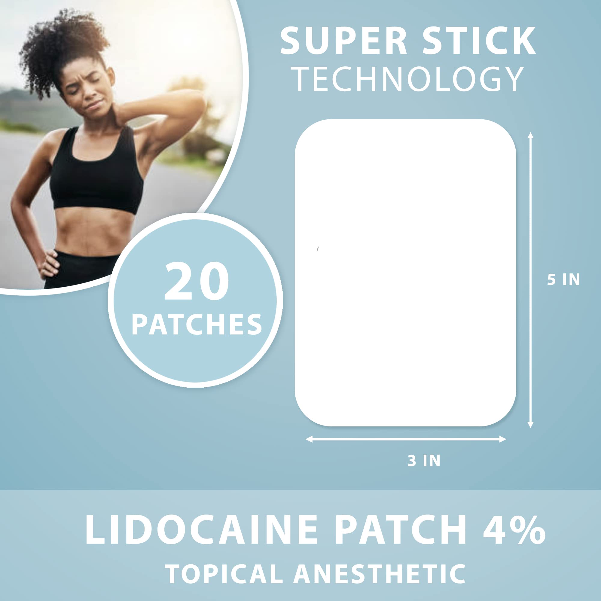 Curist Super Stick Lidocaine Patches Topical Pain Relief - Long Lasting Adhesive for Back Relief, Neck Relief, Sore Muscle Relief (20 Patches -1 Pack - 3x5 Lidocaine 4% Patches) CuristBuy Supplements Australia