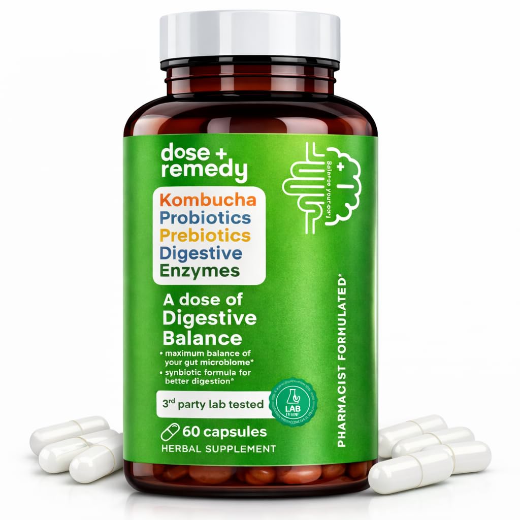 A dose of Digestive Balance-Gut Health Supplement-USDA-Kombucha, 7 Probiotic Strains and Prebiotics for Microbiome-Digestive Enzymes for Digestion