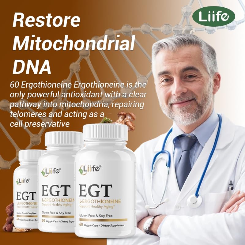 LIIFE L-Ergothioneine Supplement (EGT) 30mg,Compound Antioxidant Supplement (May Support Longevity and Healthy Aging) Promotes Skin Health，60 Capsules，Non-GMO, Gluten Free, Vegan Safe LIIFE buy supplements Au