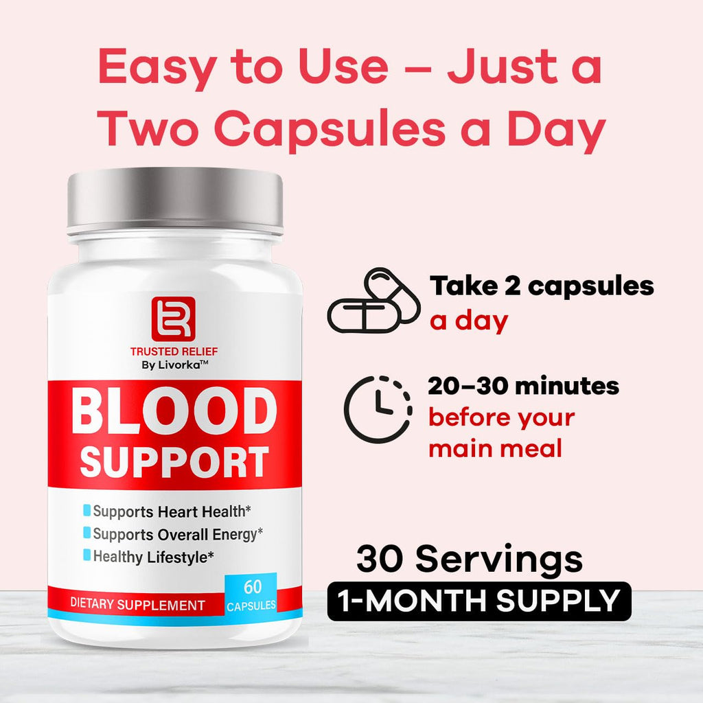(2 Pack) Trusted Relief Blood Support Capsules - Official TrustedRelief Blood Support Vitamin Pills, Natural Trusted Relief Advanced Premium Formula Wellness & Overal Health, 120 Capsules For 2 Months LIVORKABuy Supplements Australia