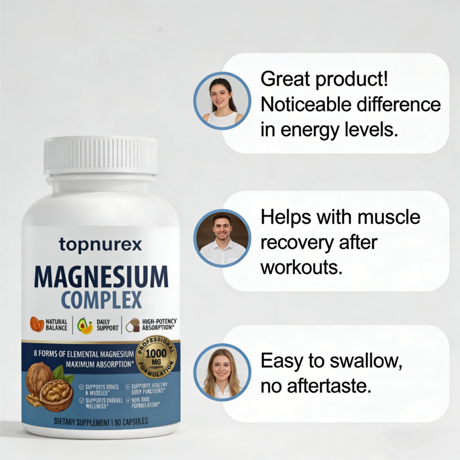 Topnurex Magnesium Complex for Women & Men - 1000mg High Absorption, 8 Essential Magnesium, 90 Capsules Topnurex buy supplements Au