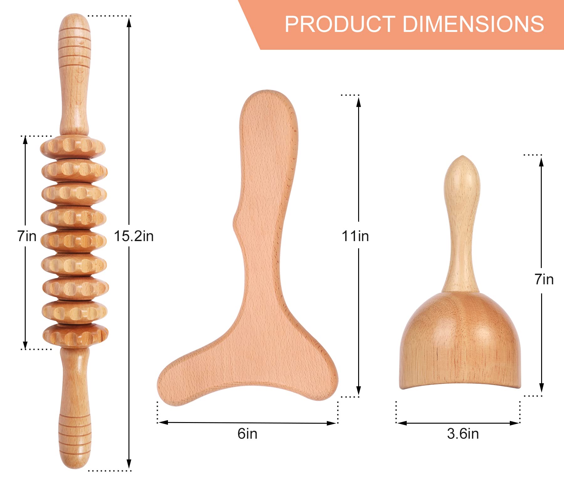Komogir 3-in-1 Wood Therapy Massage Tools Lymphatic Drainage Massager Wooden Massager for Maderoterapia,Anti-Cellulite, Body Sculpting & Contouring Komogir buy supplements Au