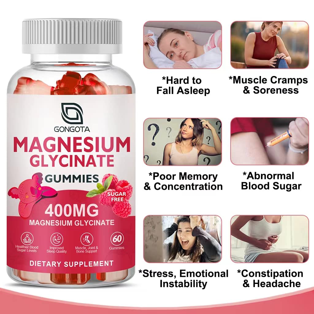 Magnesium Glycinate Gummies 400 mg with 100 mg Composite magnesium - Chelated Magnesium Potassium Supplement with Vitamin D, B6 Supports Calm, Sleep, Memory & Muscle