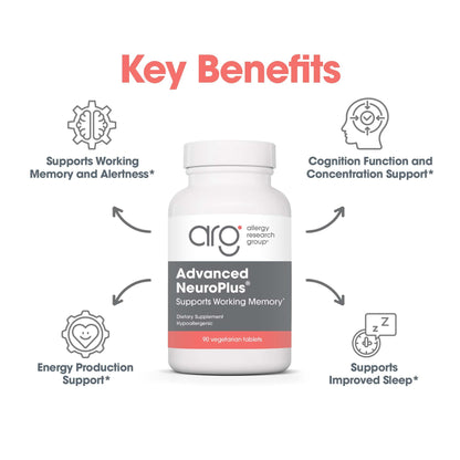 Allergy Research Group Advanced NeuroPlus - Nootropic Formula with Spearmint Extract, Lions Mane & Citicoline - Supports Working Memory Focus & Cognitive Function - 30 Servings - 90 Tablets Allergy Research Group buy supplements Au