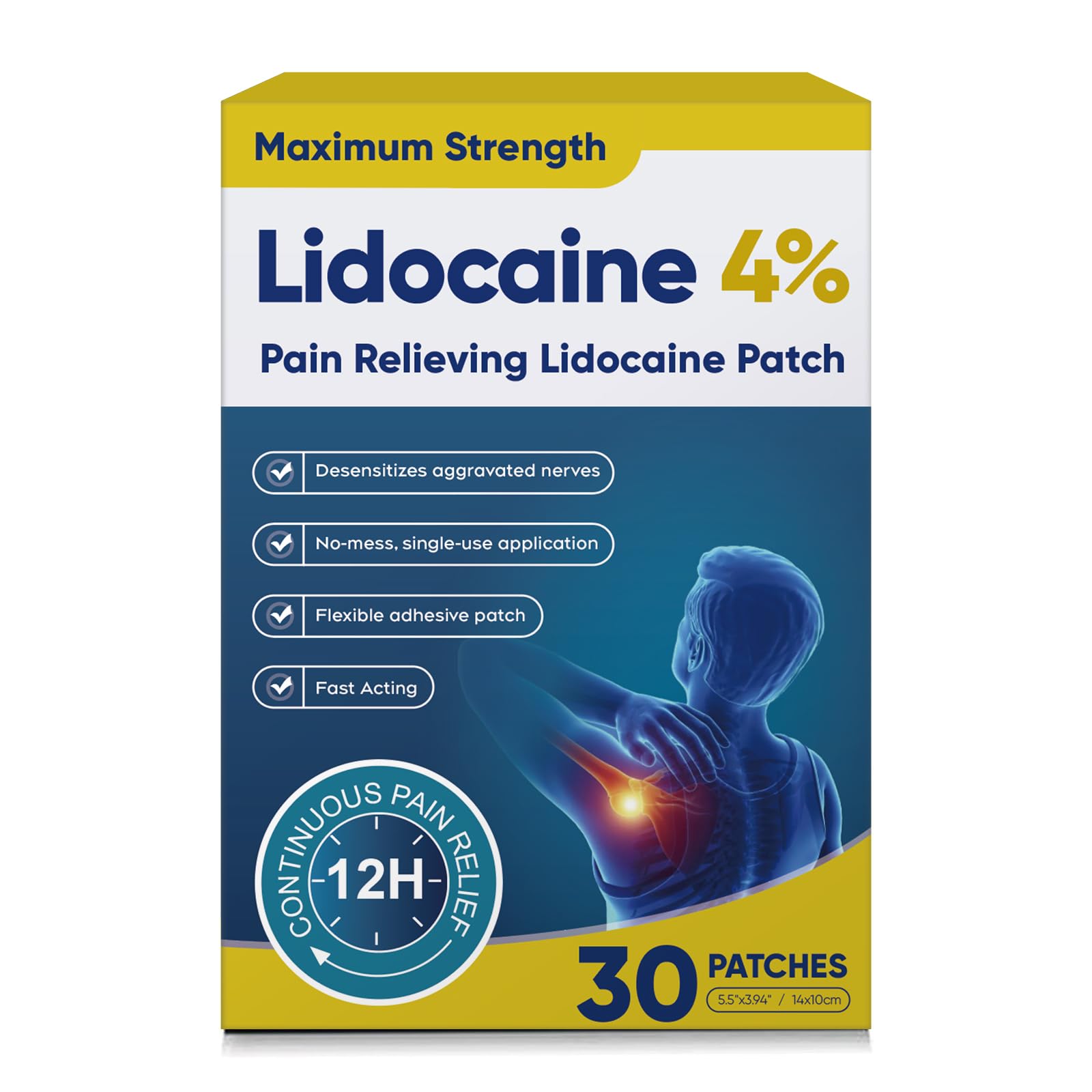 Teemofe 4% Lidocaine Pain Relief Patches – Maximum OTC Strength, Fast-Acting Targeted Relief, 30 Count, for Muscle & Joint Discomfort-01029-10 TeemofeBuy Supplements Australia