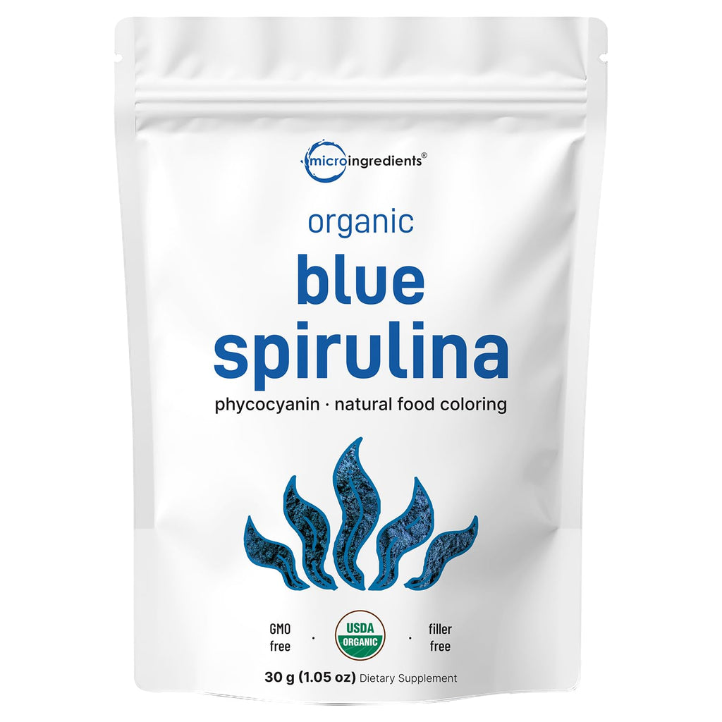 Organic Blue Spirulina Powder (Phycocyanin Extract), 30 Servings - No Fishy Smell, 100% Vegan Protein from Blue-Green Algae, Natural Luminous Food