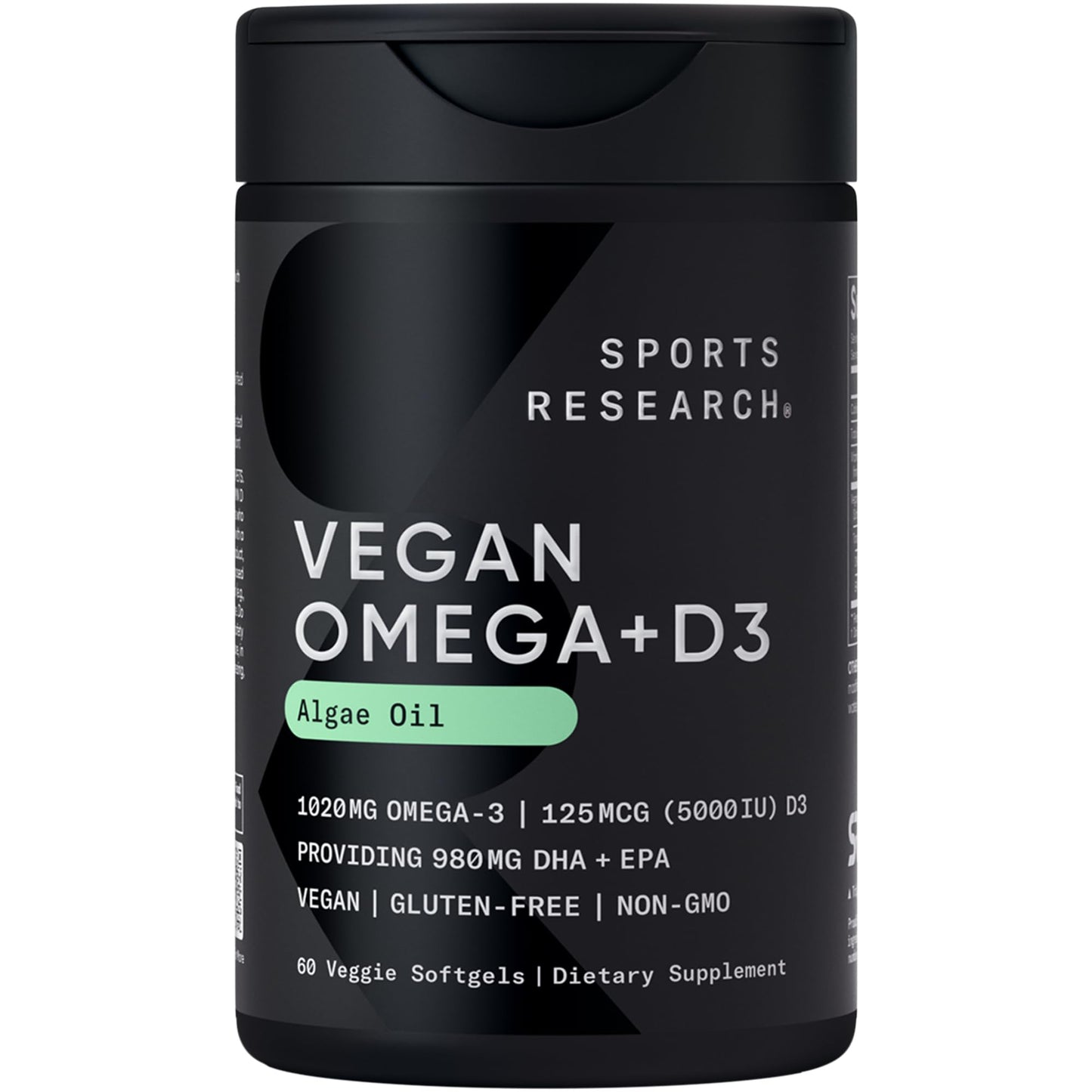 Sports Research Vegan Omega-3 with Vitamin D3 Softgels - 1020mg Omega-3 & 5000iu D3 Supplement - Fish Oil Alternative with Vitamin D Plant-Based Support from Algae Oil - 60 Veggie Softgels for Adults Sports Research buy supplements Au