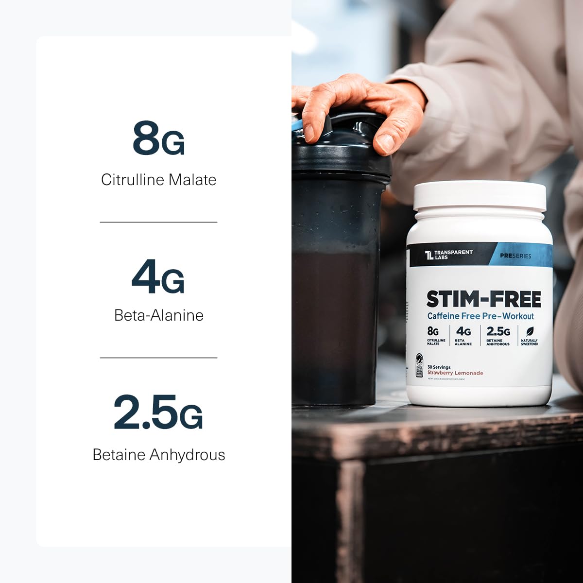 Transparent Labs Stim-Free Pre-Workout - Caffeine & Stim Free Pre Workout Powder for Men and Women with Beta Alanine Powder, Citrulline Malate, & elevATP - 30 Servings, Strawberry Lemonade