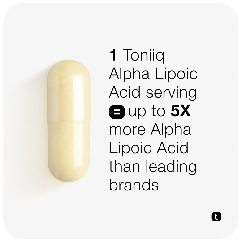 Toniiq 1000mg Ultra High Strength Alpha Lipoic Acid Capsules - Highly Purified 99%+ USP Standard - 120 Capsules ALA Supplement