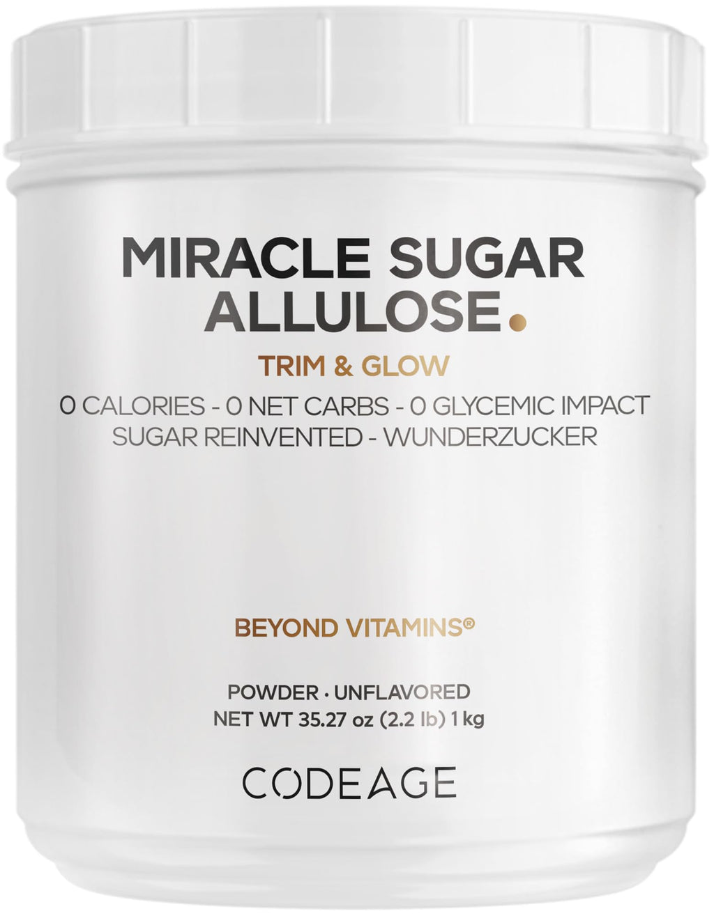 Codeage Miracle Sugar Allulose Powder - All-purpose Zero Calorie Allulose Sweetener, +3 Month Supply - 0 Net-Carbs - Rare Sugar Alternative to Stevia, Aspartame & Liquid - Non-GMO - 35.27 Oz CodeageBuy Supplements Australia