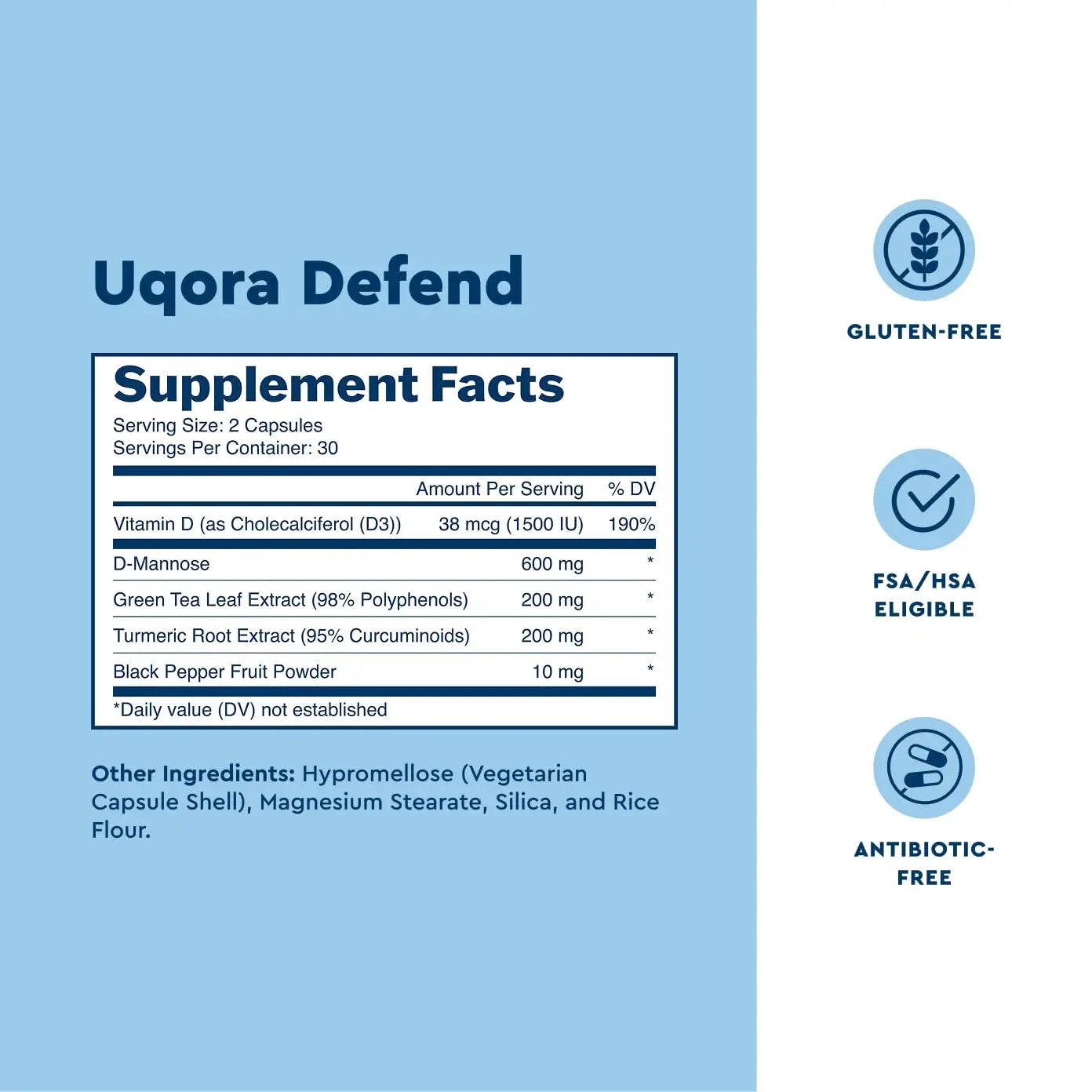 Uqora Defend - Urinary Tract Health Supplement - Support Bladder Health & Cleanse Biofilm* with D-Mannose, Green Tea Extract, Turmeric Extract & More - Gluten-Free - 60 Capsules (30-Day Supply) UqoraBuy Supplements Australia