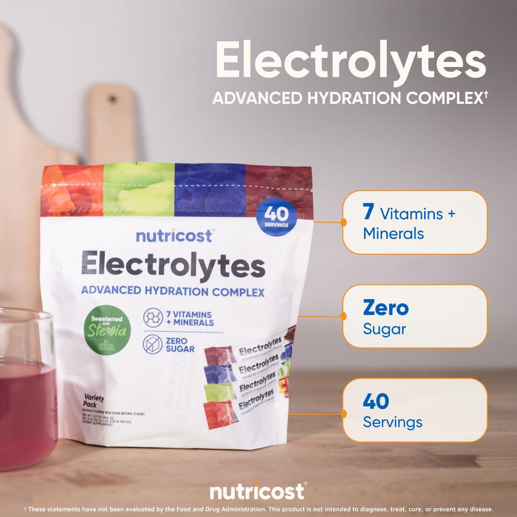 Nutricost Electrolytes Complex, Variety Pack Flavored, 40 Stickpacks - Advanced Hydration Complex