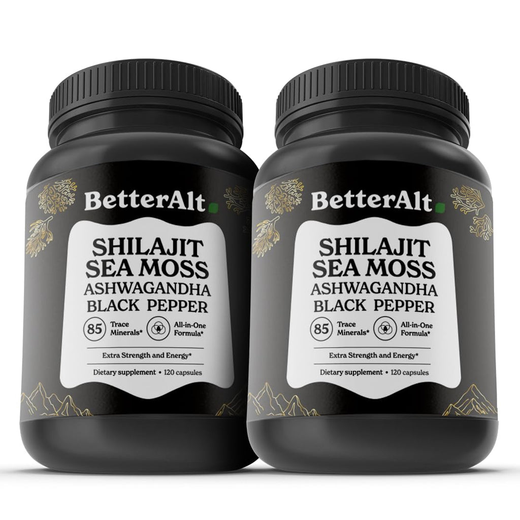 Better Alt Shilajit Sea Moss Capsules Pack of 2 with Ashwagandha & Black Pepper Extract with 85+ Essential Minerals & Antioxidants| Boosts Energy & Metabolism - 120 Servings, 240 Capsules Better AltBuy Supplements Australia