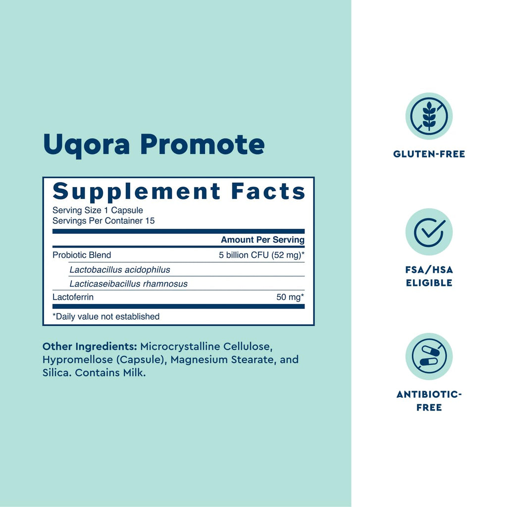 Uqora Promote - Support Vaginal Health* - Probiotic for Women with Lactoferrin, Lactobacillus Acidophilus & Lacticaseibacillus Rhamnosus - Vaginal Probiotics - Gluten-Free - 15 Capsules UqoraBuy Supplements Australia