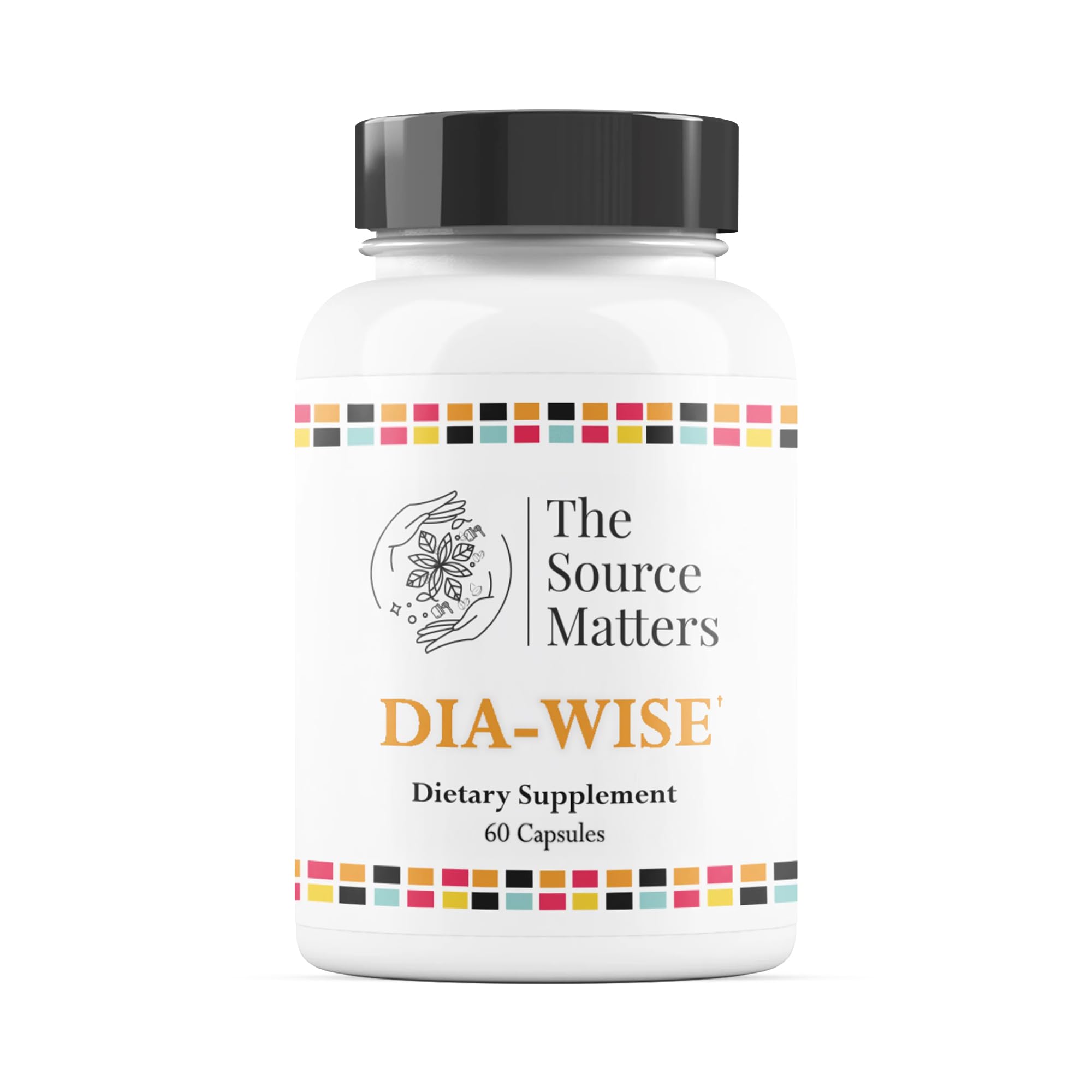 DIA-WISE dietary supplement bottle with 'The Source Matters' branding on a white background