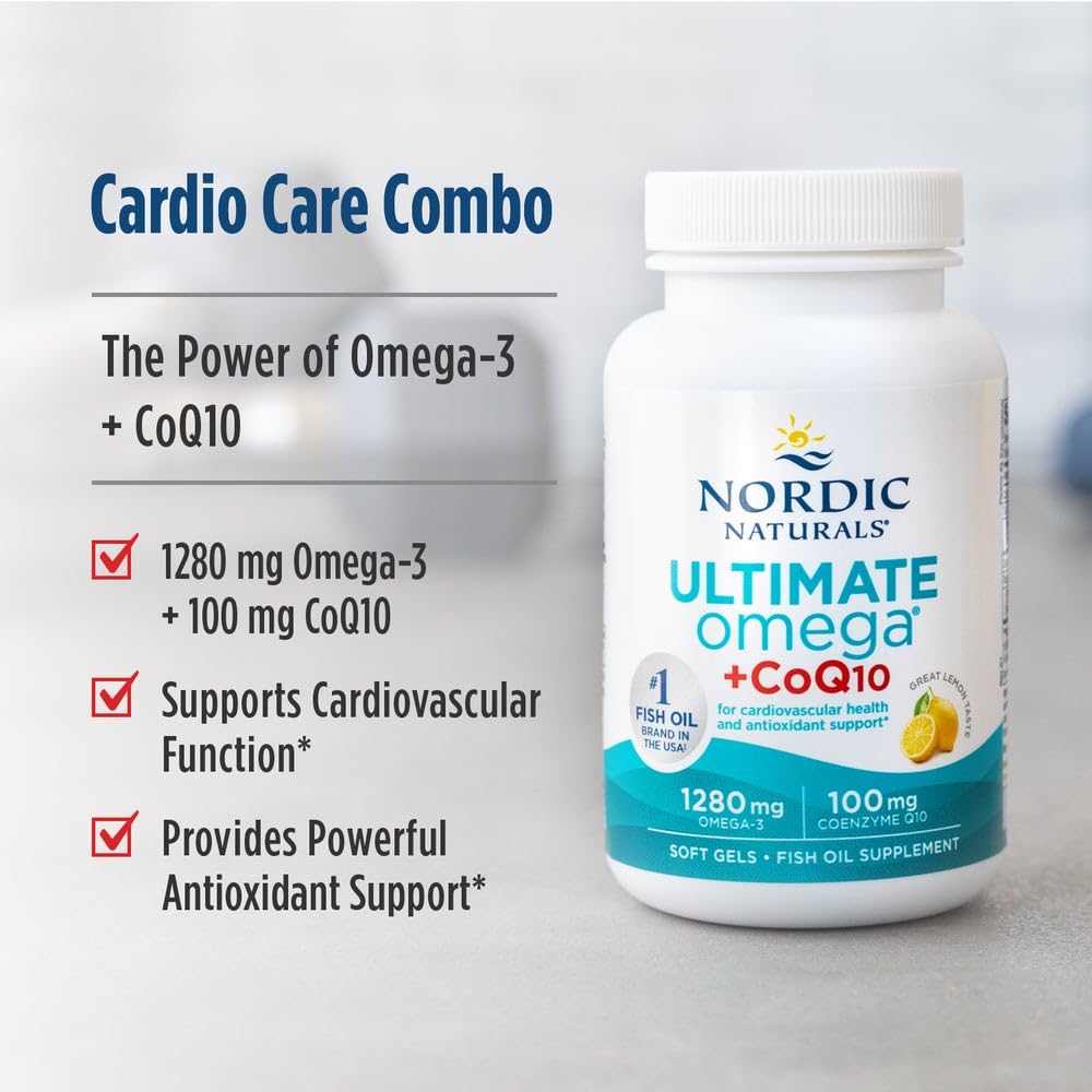 Nordic Naturals Ultimate Omega + CoQ10, Lemon - 90 Soft Gels - 1280 mg Omega-3 + 100 mg CoQ10 - Heart Health, Cellular Energy, Antioxidant Support - Non-GMO - 45 Servings Nordic NaturalsBuy Supplements Australia