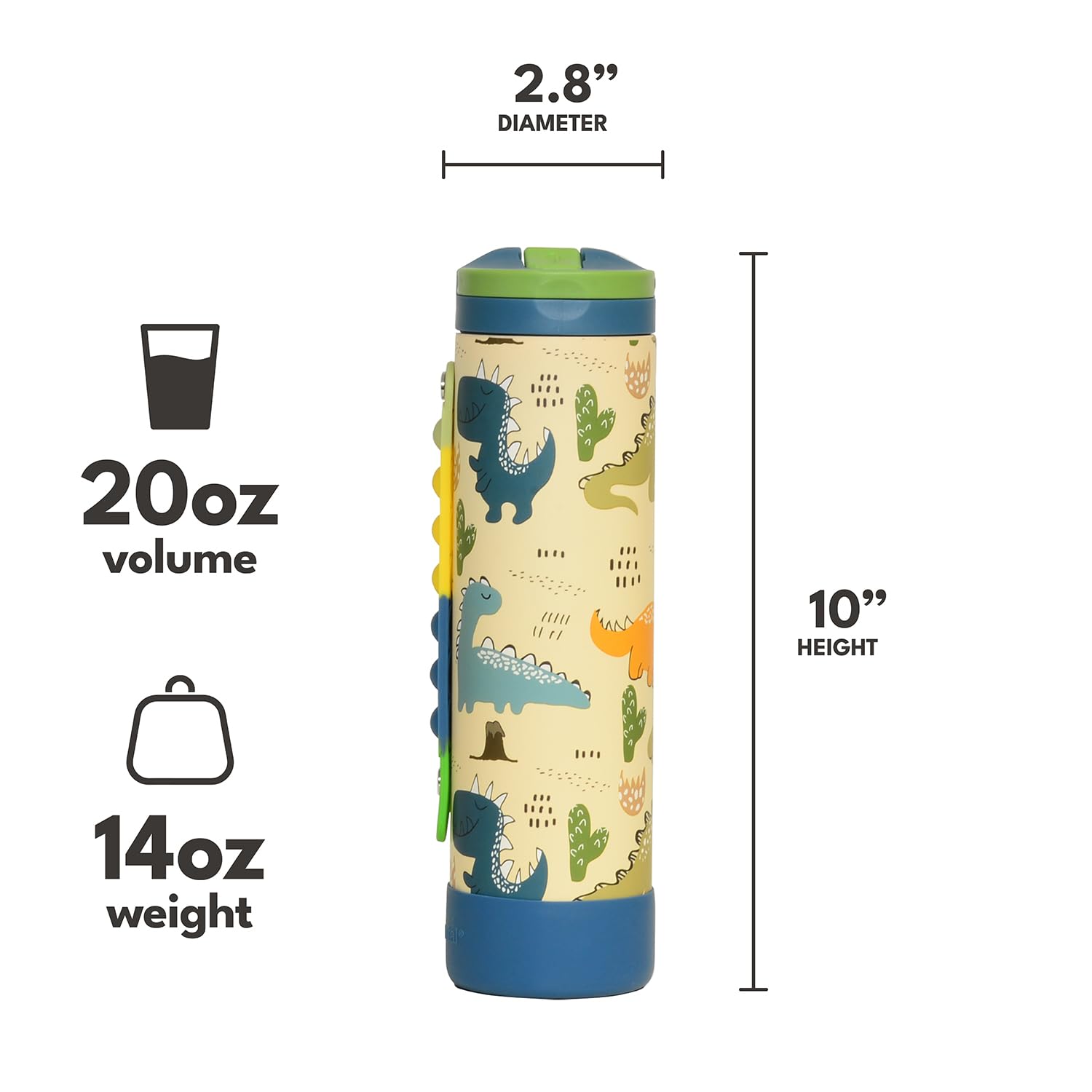 Elemental Iconic Kids Water Bottle for School - 100% Leak-Proof Insulated Water Bottles with Straw Lid & Pop-It Handle for Boys & Girls - Triple-Wall Insulated & BPA-Free, 20oz – Dinosaur Elemental buy supplements Au