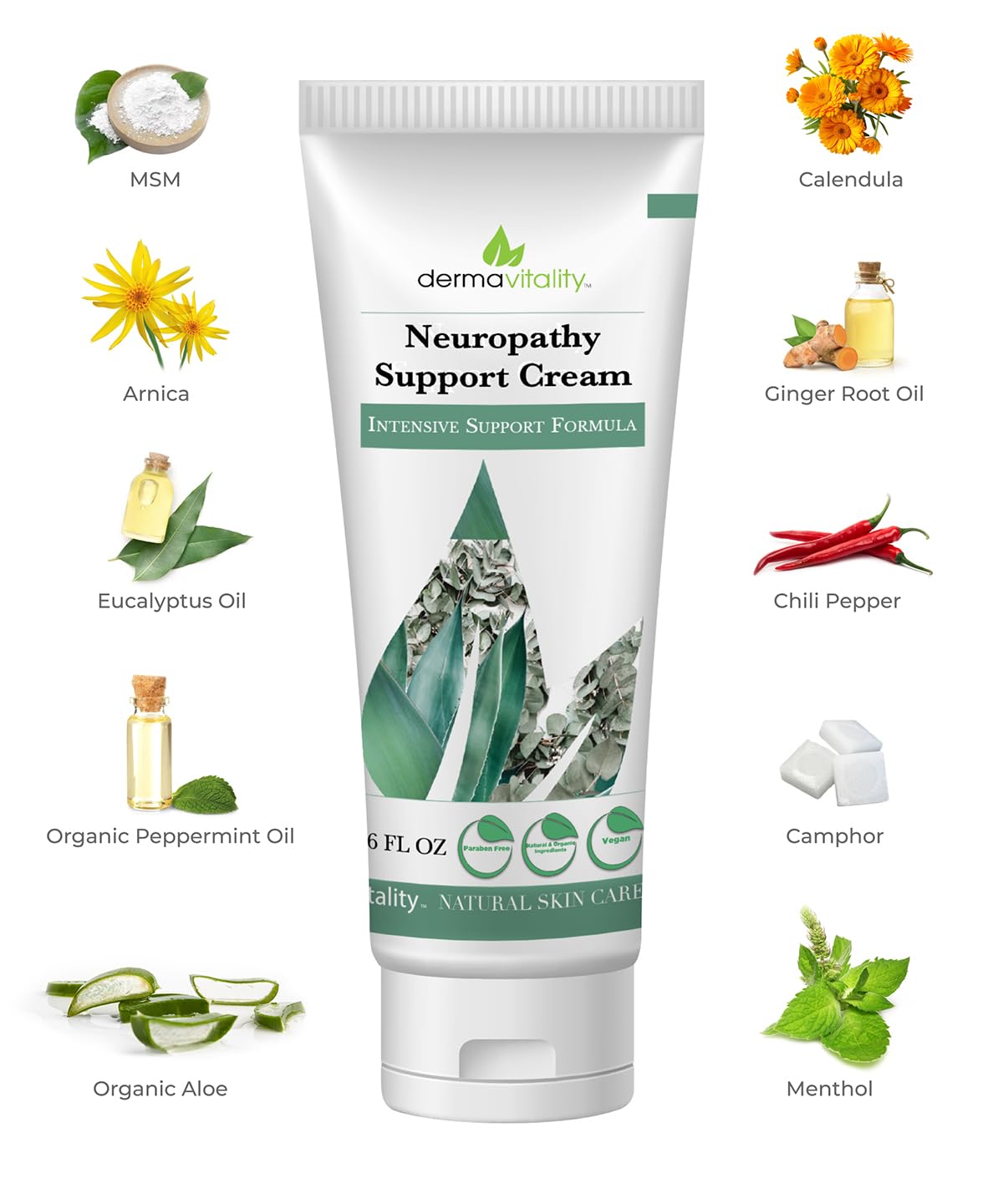 UltimateVitality Neuropathy Support Cream – Natural Organic Cream for Feet, Hands, Legs, Toes Includes Arnica, Capsicum Frutescens Fruit Extract, Peppermint a Ginger - 6 Ounces UltimateVitalityBuy Supplements Australia