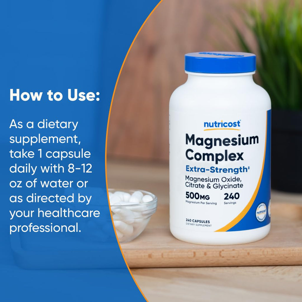 Nutricost Magnesium Complex 500mg, 240 Capsules - Magnesium Oxide, Citrate, and Glycinate - Gluten Free and Non-GMO Nutricost buy supplements Au