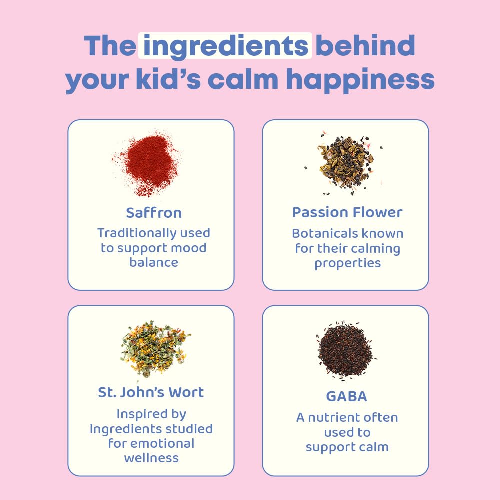JoySpring Mood Munchies Saffron Gummies for Kids 4+ | Saffron Extract Supplement with GABA, Passion Flower & St Johns Wort | Sugar Free Vegan Brain Support & Kids Focus Gummies | Crafted in USA JoySpringBuy Supplements Australia