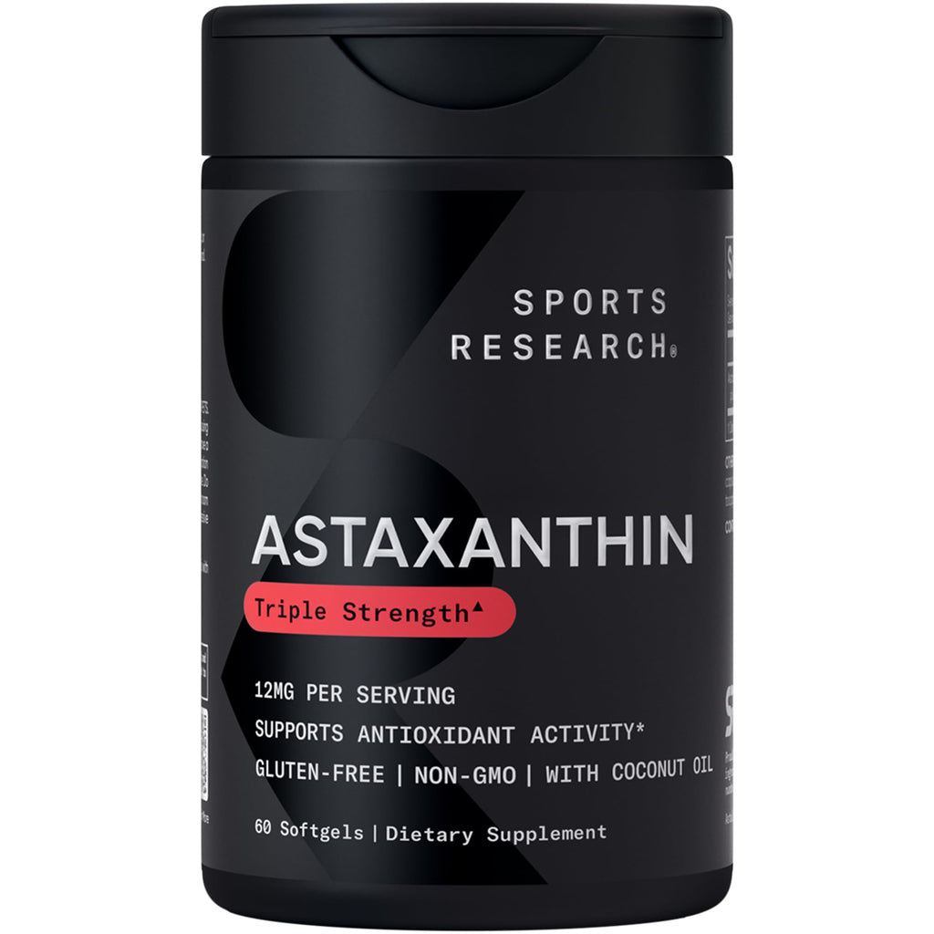 Sports Research® Triple Strength Astaxanthin 12mg w/Organic Coconut Oil - Antioxidant Supplement for Skin & Eye Health Support* - Soy Free · Non-GMO · Gluten Free - 60 Softgels Sports Research buy supplements Au