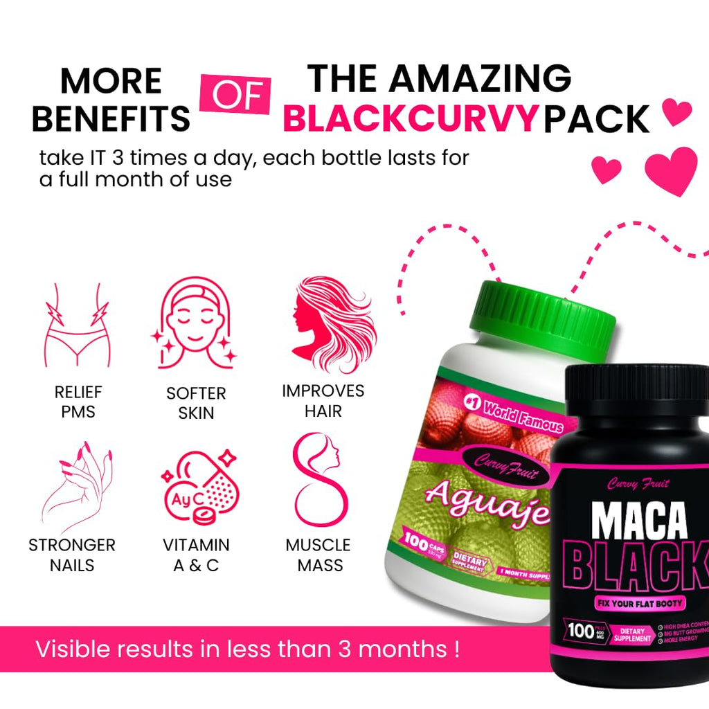 Maximum Booty Growth – Aguaje + Black Maca Pills for Women – Glute Volume Enhancer - Black Curvy Pack Curvy FruitBuy Supplements Australia