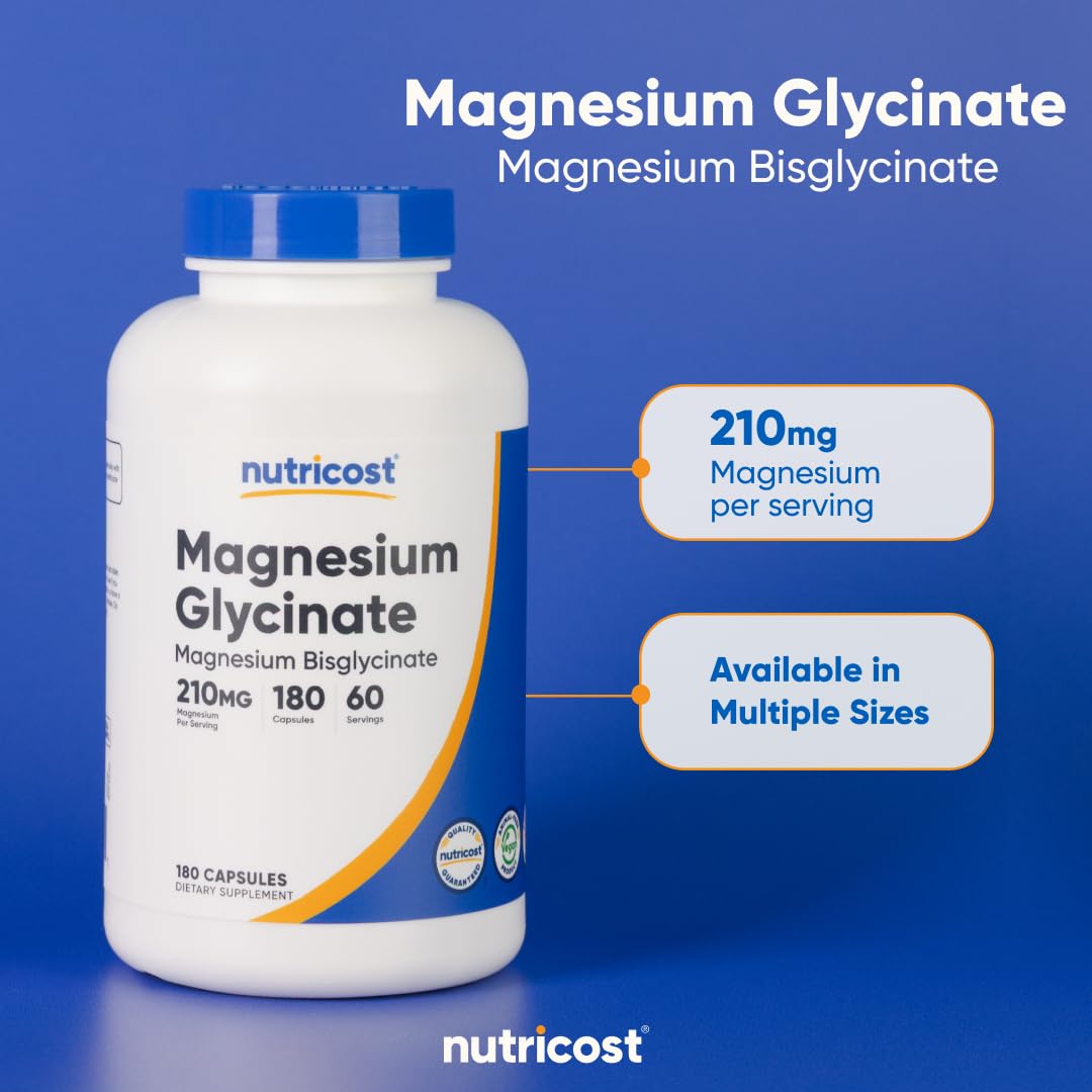 Nutricost Magnesium Glycinate Capsules (180 Capsules, 210 mg Per Serving) - Magnesium Glycinate Supplement for Gentle Absorption NutricostBuy Supplements Australia