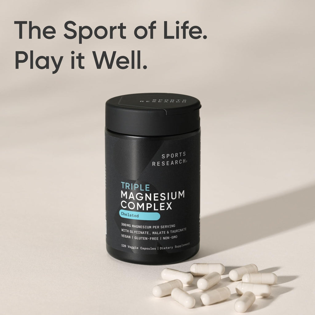 Sports Research® Chelated Triple Magnesium Complex with Glycinate, Taurinate & Malate (Chelamax®) for Enhanced Bioavailability* - 300 mg per Serving, Non-GMO, Certified Vegan, 120 Veggie Capsules Sports Research buy supplements Au