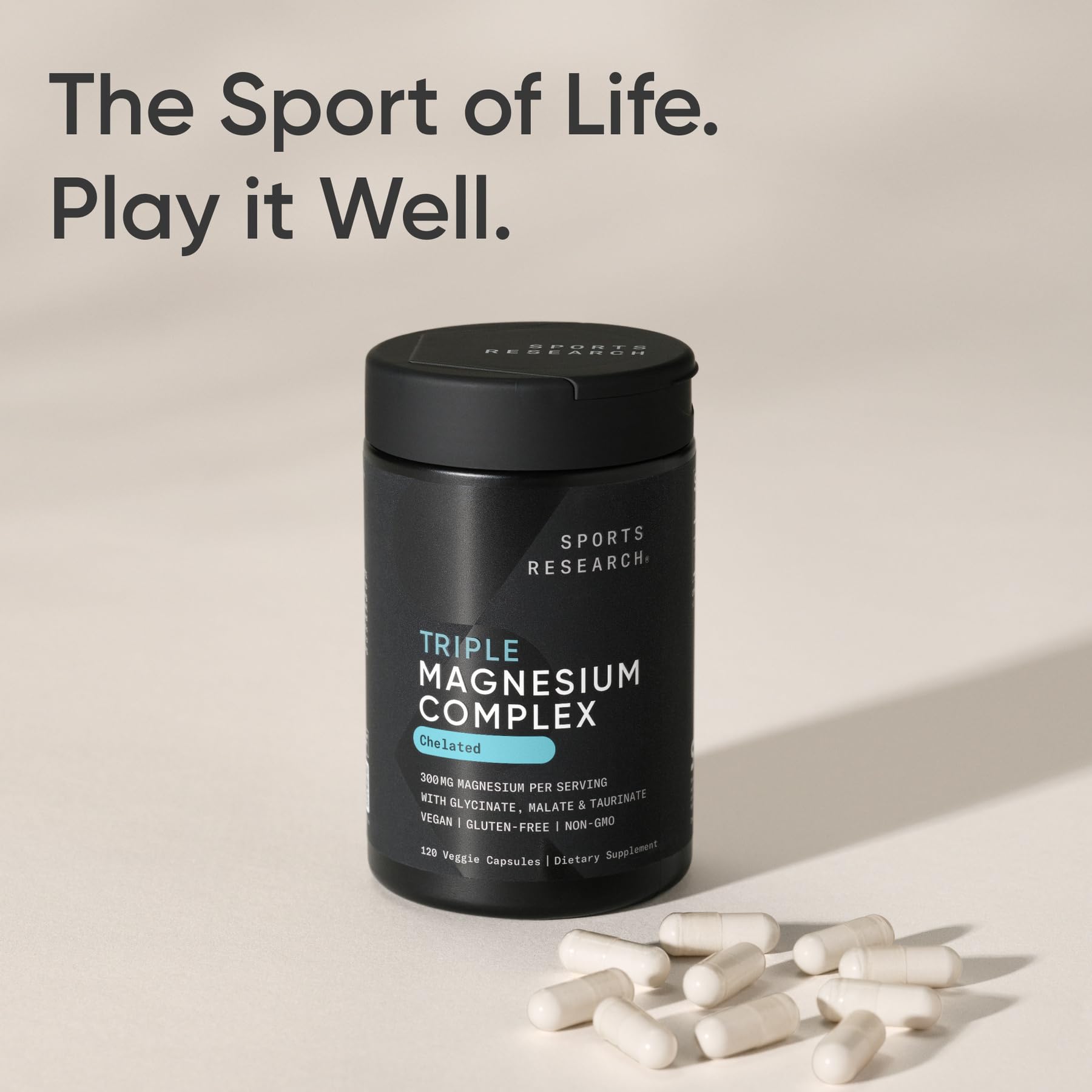 Sports Research® Chelated Triple Magnesium Complex with Glycinate, Taurinate & Malate (Chelamax®) for Enhanced Bioavailability* - 300 mg per Serving, Non-GMO, Certified Vegan, 120 Veggie Capsules Sports Research buy supplements Au