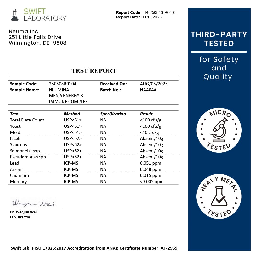 NEUMINA Men's Energy & Immune Complex, Energy Production, Fatigue Relief, Stress Support, Immune Health, Non-GMO, Made in USA, 90 Servings NEUMINABuy Supplements Australia