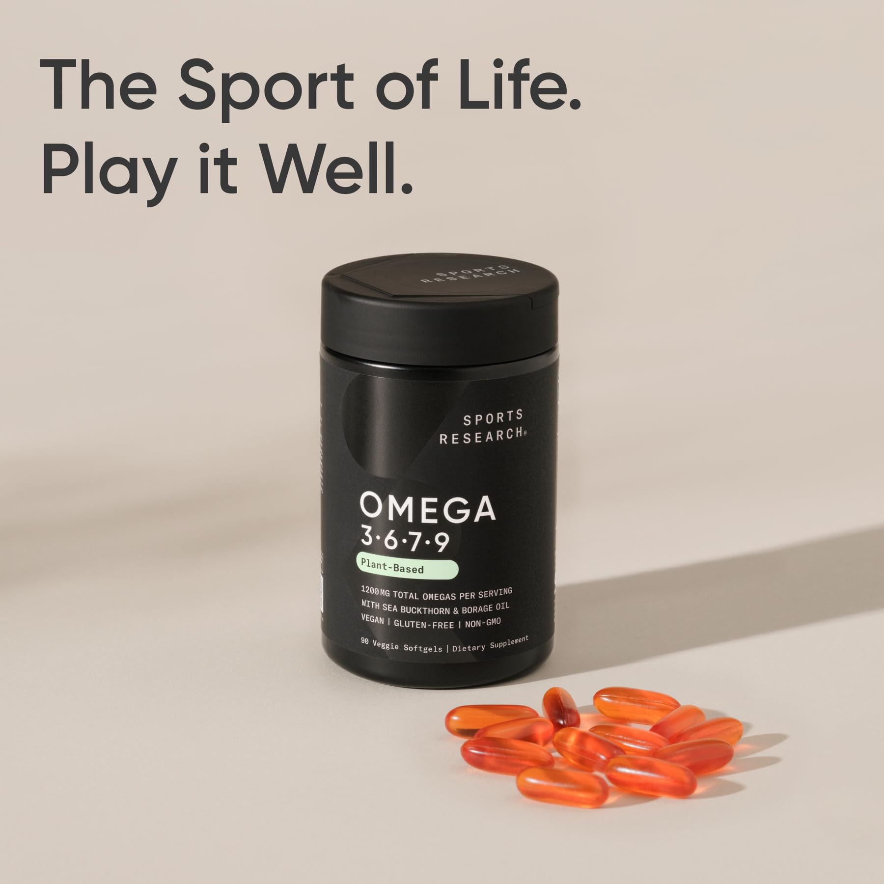 Sports Research® Vegan Omega 3-6-7-9 - 1200 mg of Multi-Spectrum Omega Fatty Acids Certified Non-GMO Formula with Sea Buckthorn & Borage Oil - 90 Veggie Softgels Sports Research buy supplements Au