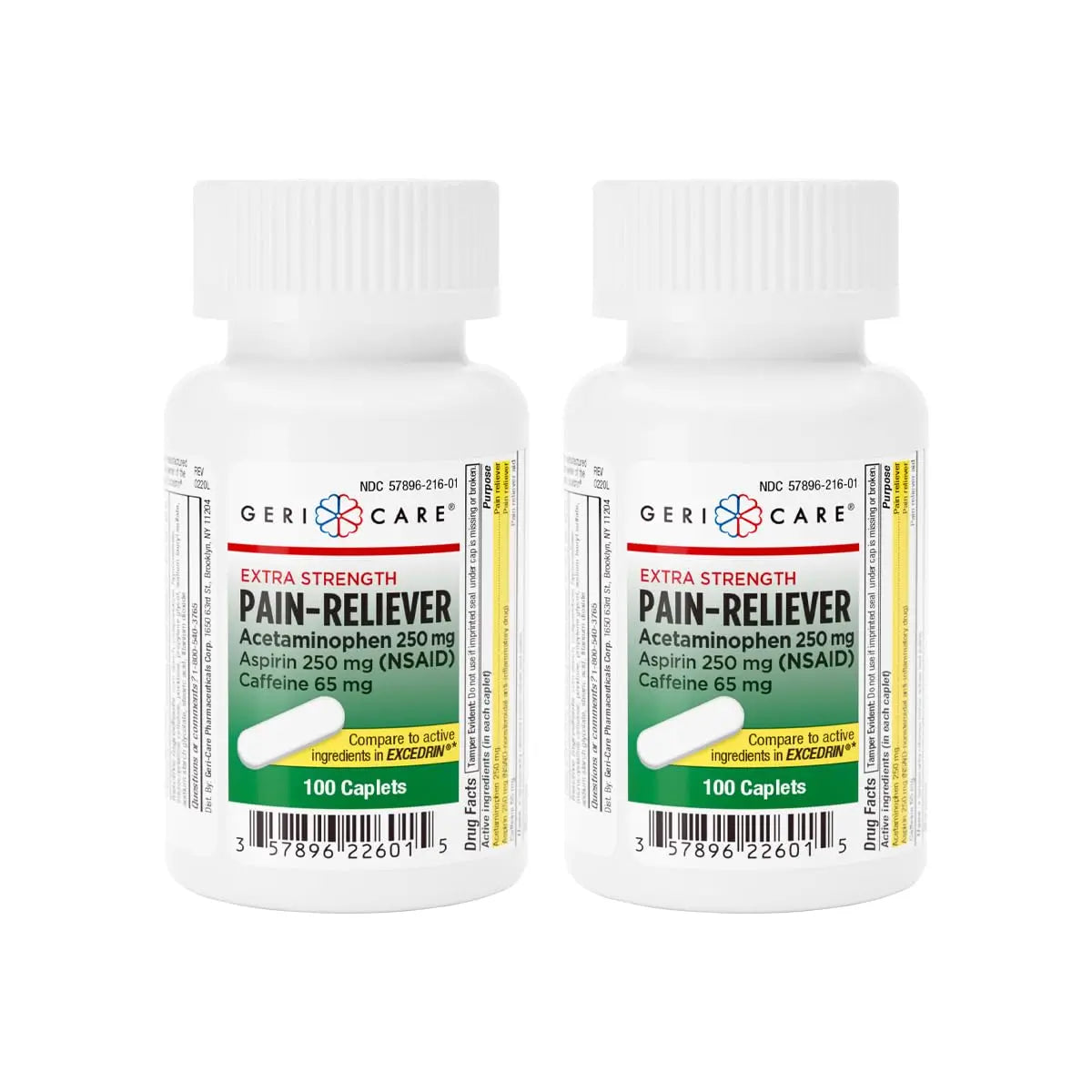 GeriCare Pain Reliever Extra Strength Caplets – 100 Count – Acetaminophen 250mg, Aspirin 250mg (NSAID), Caffeine 65mg – Powerful Triple-Action Formula for Headaches, Migraines & Minor Aches (2 Pack) GeriCareBuy Supplements Australia