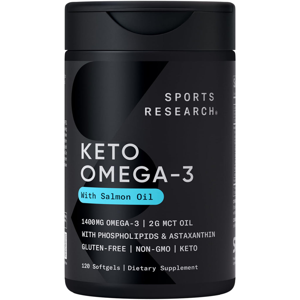 Sports Research Keto Omega Fish Oil with Wild Sockeye Salmon, Antarctic Krill Oil, Astaxanthin & Coconut MCT Oil - 1200mg of EPA & DHA per Serving | Keto Certified & Non-GMO Verified (120 Softgels) Sports Research buy supplements Au