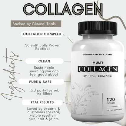 Research Labs 2 for 1 Promo 240 Collagen Pills - 6000 mg Per Day. Grass Fed Anti-Aging Support for Skin, Joints, Tendons, Bones, Hair and Nails.