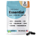 Complement Essential Vegan Multivitamin for Men & Women (60 Servings, 180 Capsules) with Omega-3 DHA & EPA, B12, Vitamin D3 & K2 Complement
