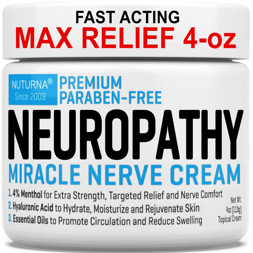 Neuropathy Nerve Relief Cream - Premium Nerve Cream 3X Action for Targeted Relief and Soothing Nerve Comfort - Maximum Strength with 4% Menthol Arnica MSM for Feet Hands Legs Toes & Back - Large 4 Oz NuturnaBuy Supplements Australia