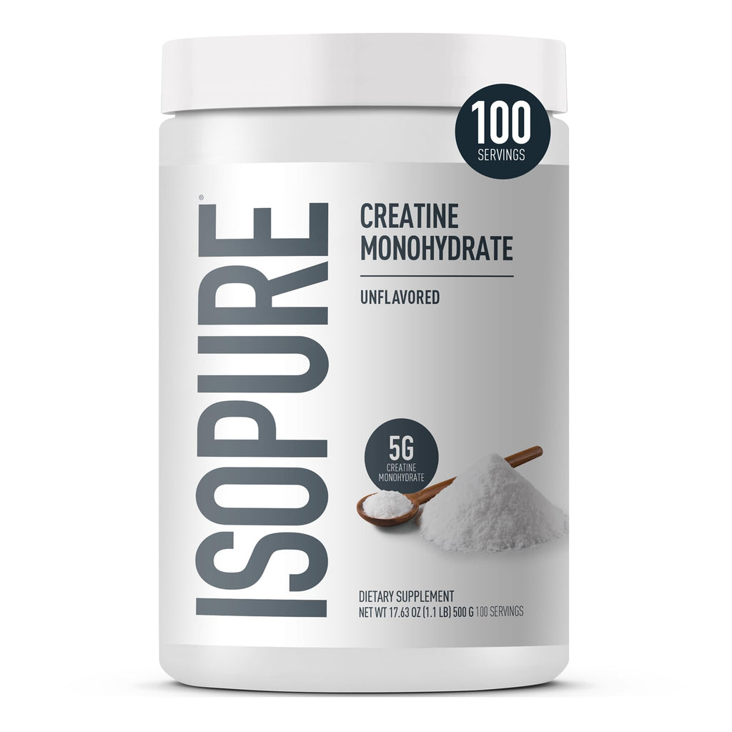 Isopure 100% Pure Creatine Monohydrate Powder, Sugar Free, Unflavored, 5g Creatine Monohydrate Per Serving, 1.1 Lbs,