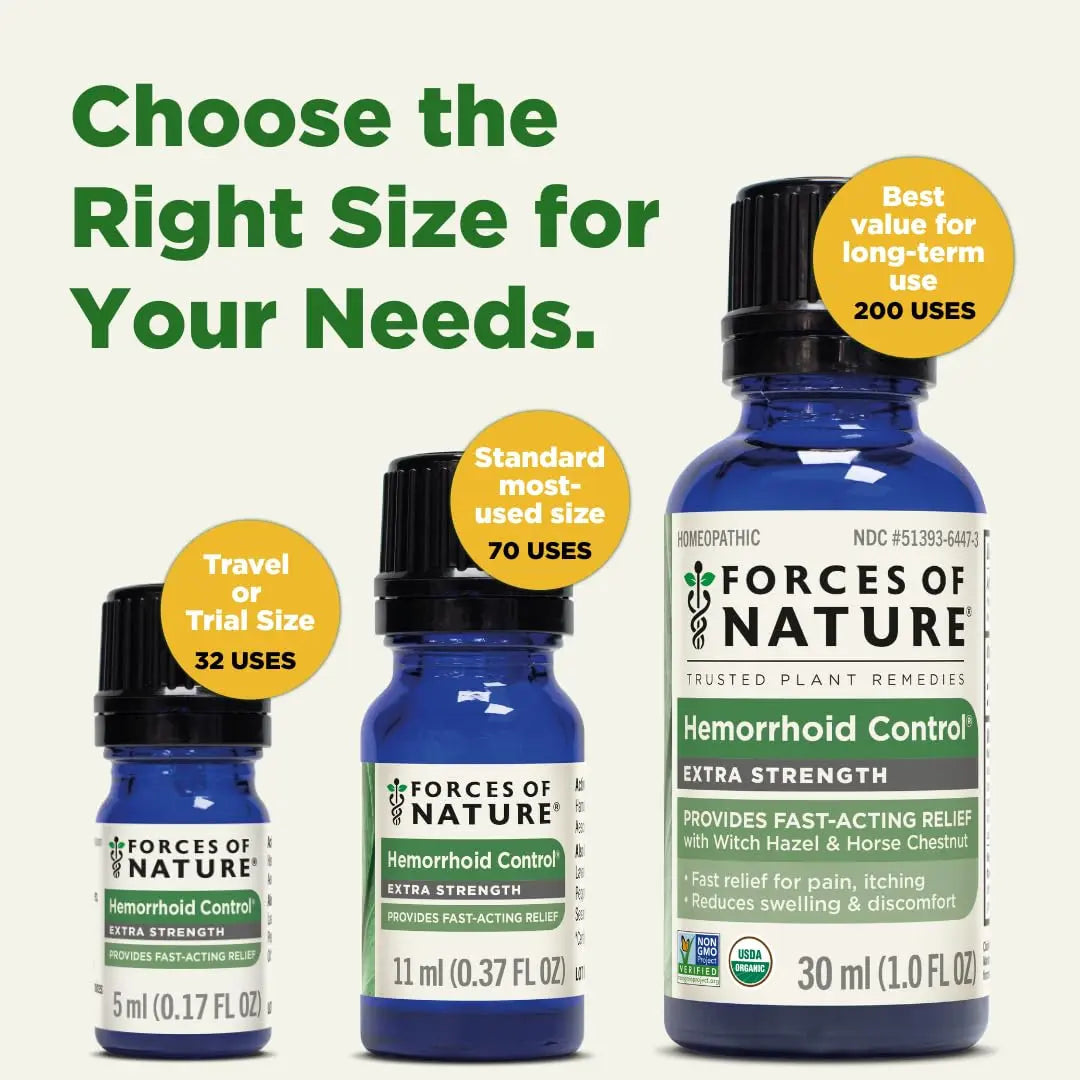 Forces of Nature Hemorrhoid Control Extra Strength, Organic Homeopathic Medicine with Witch Hazel, Horse Chestnut, and Soothing Essential Oils for Itching, Swelling & Discomfort, 5ml (0.17 fl oz) Forces of NatureBuy Supplements Australia