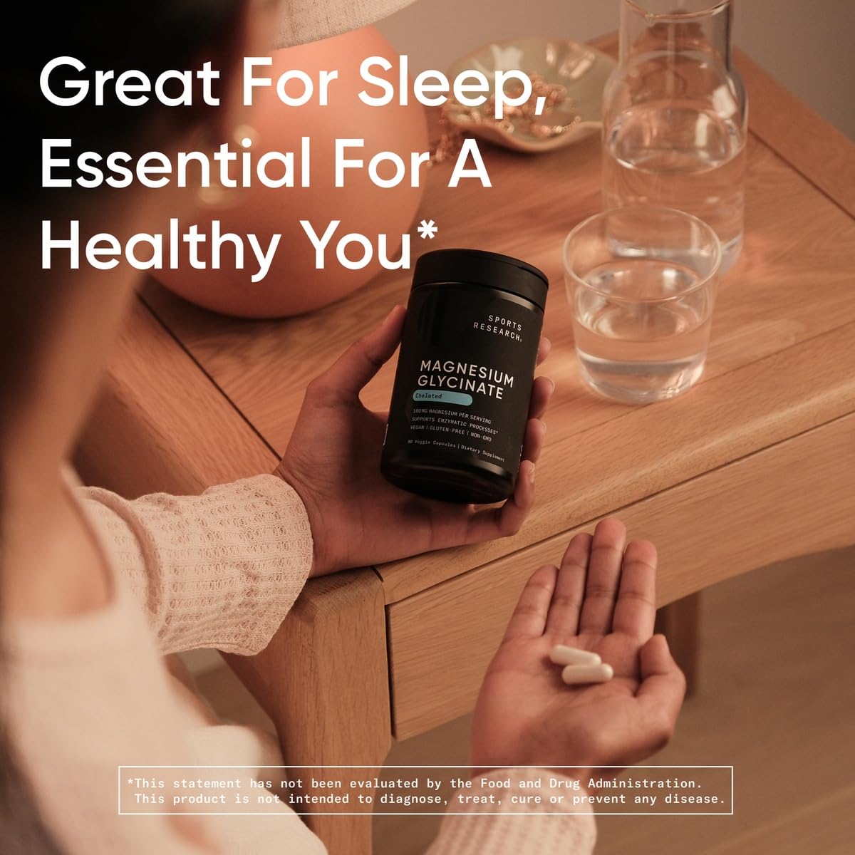 Sports Research® Magnesium Glycinate - Supports Restful Sleep & Enzymatic Processes - 160 mg Chelated Magnesium - Vegan Capsule - 90 Count Sports Research buy supplements Au