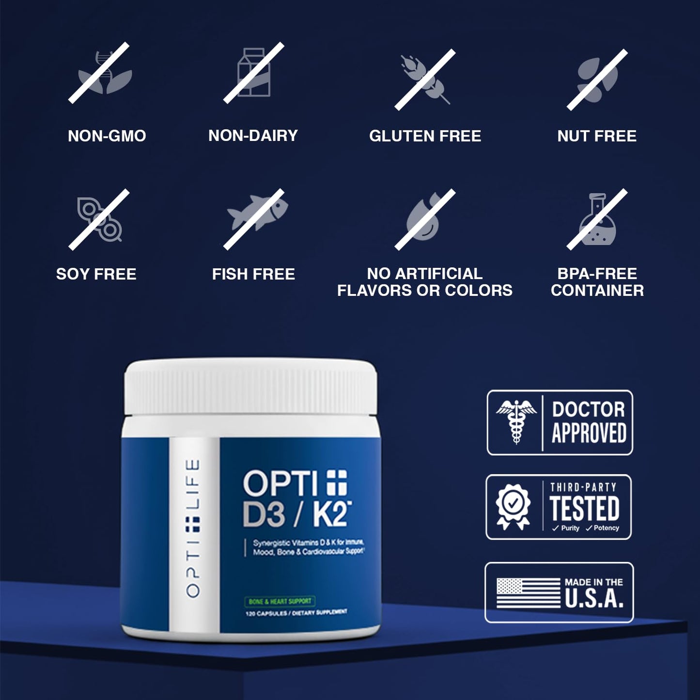 Opti + D3/K2 Supplement | Bone Health, Cardiovascular Wellness and Immune Support* Supplement | Vitamin D3 K2 Daily Support | 120 Capsules/120 Servings Opti + Life buy supplements Au