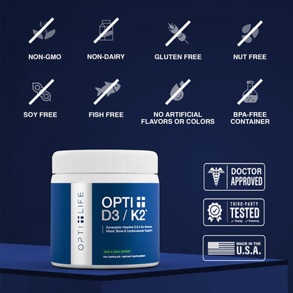Opti + D3/K2 Supplement | Bone Health, Cardiovascular Wellness and Immune Support* Supplement | Vitamin D3 K2 Daily Support | 120 Capsules/120 Servings Opti + Life buy supplements Au