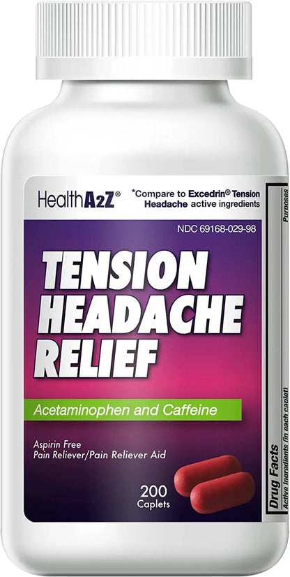 HealthA2Z® Tension Headache Relief | Acetaminophen 500mg | Caffeine 65mg | Pain Reliever Aid | Aspirin Free (200 caplets (Pack of 1)) HealthA2ZBuy Supplements Australia