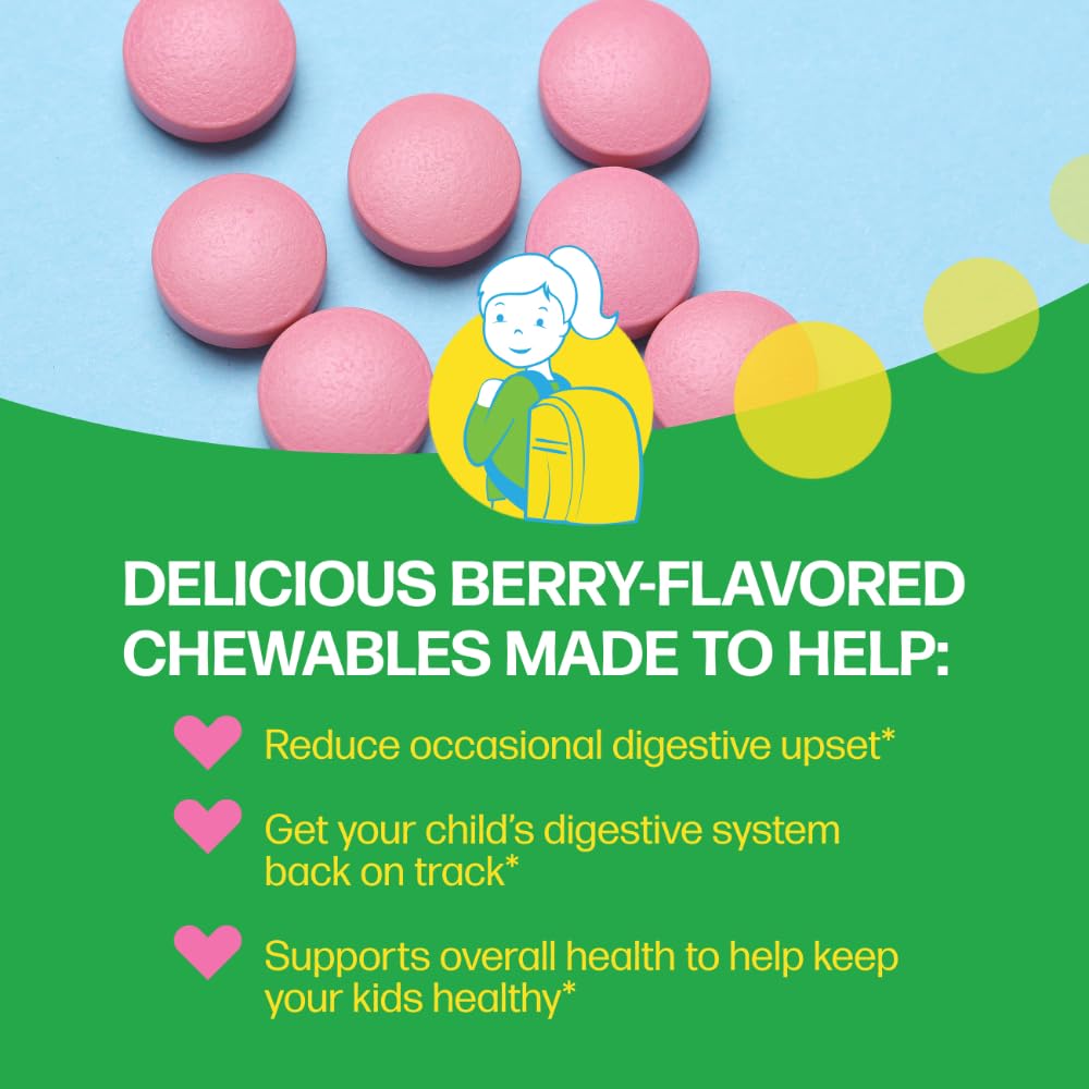 Culturelle Kids Chewable Daily Probiotic for Kids, Ages 3+, 30 Count, #1 Pediatrician-Recommended Brand, Natural Berry Flavored Daily Probiotics