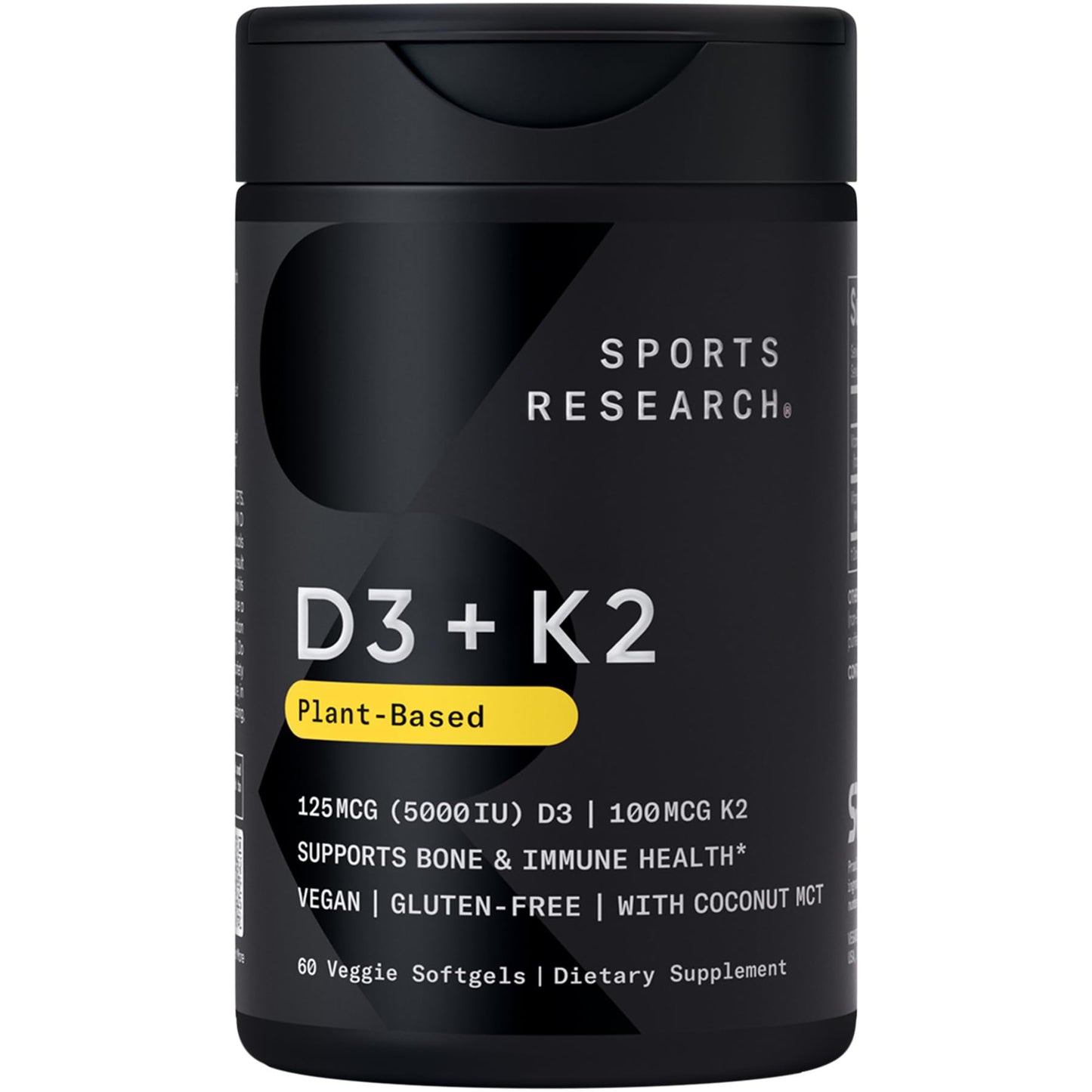 Sports Research® Vitamin D3 + K2 w/ Coconut Oil - Vegan Vitamin D 5000iu & Mk7 Vitamin K 100mcg for Bone & Immune Support - Vegan Certified · Non-GMO · Soy Free - 60 Softgels Sports Research buy supplements Au
