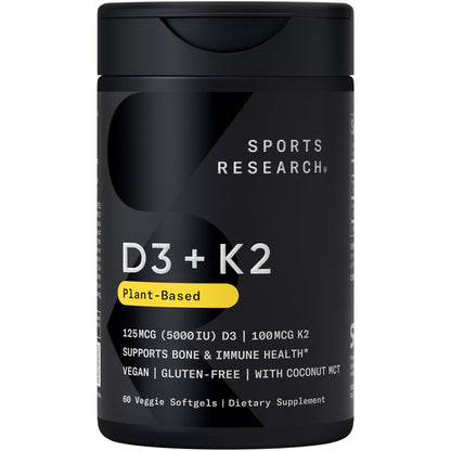 Sports Research® Vitamin D3 + K2 w/ Coconut Oil - Vegan Vitamin D 5000iu & Mk7 Vitamin K 100mcg for Bone & Immune Support - Vegan Certified · Non-GMO · Soy Free - 60 Softgels Sports Research buy supplements Au