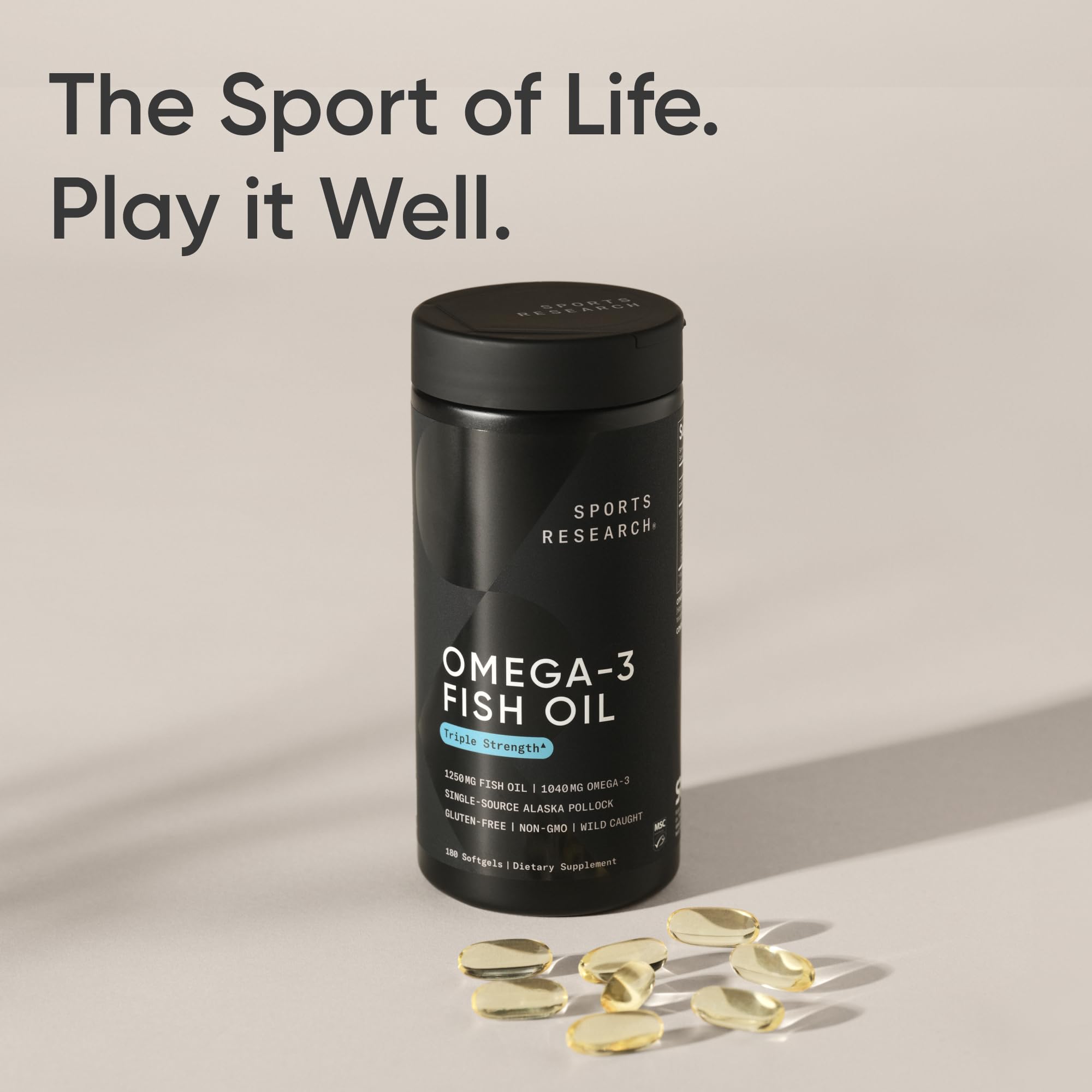 Sports Research® Omega-3 Fish Oil 1250 - Triple Strength Fish Oil Supplement from Wild Alaska Pollock - MSC Certified Sustainable · Non-GMO · Soy Free - 180 Softgel Capsules Sports Research buy supplements Au