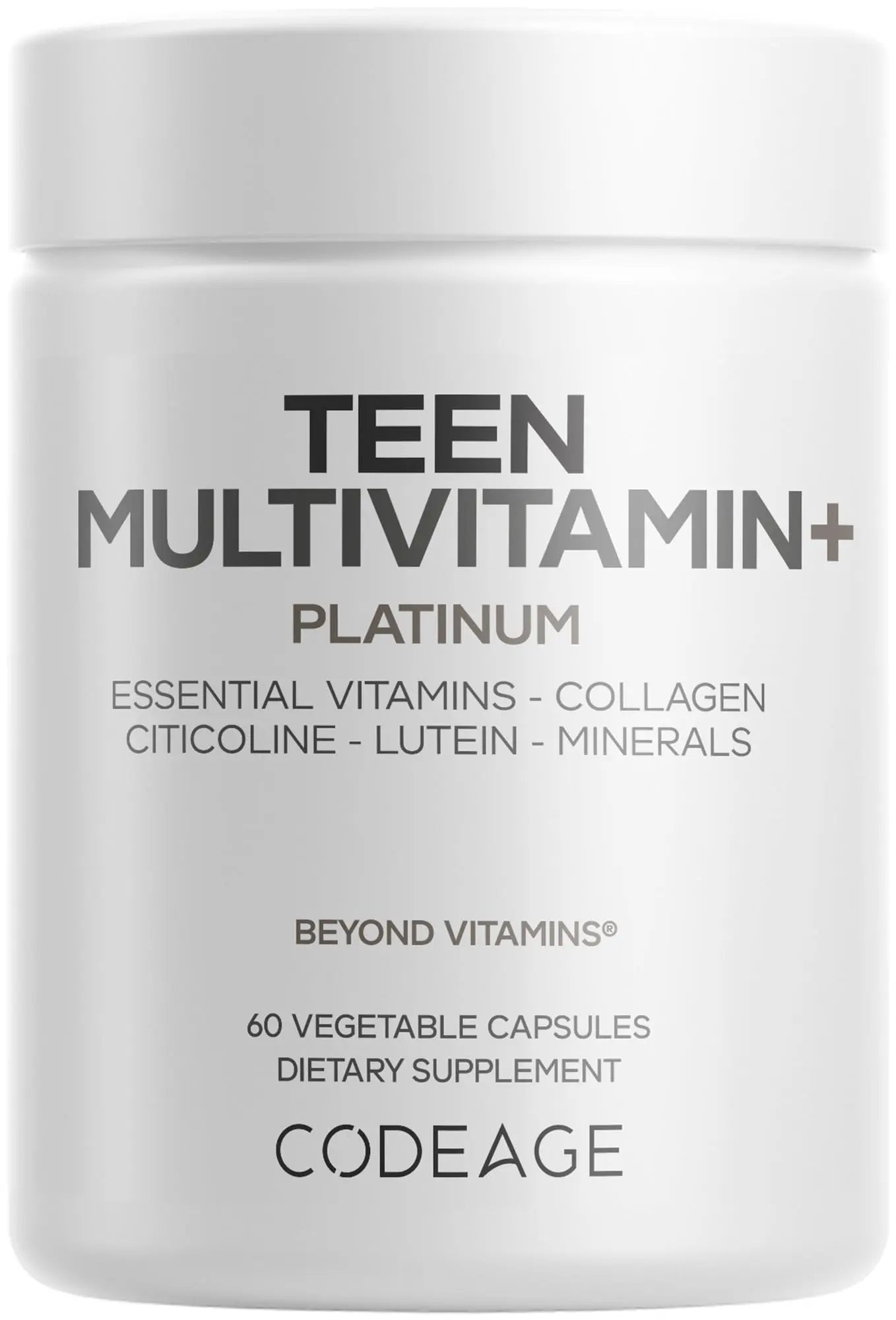 Codeage Teen Multivitamin+ Platinum Supplement - Vitamins A, C, D3, E, K2, B6, B12, Minerals, Probiotics, Citicoline Codeage